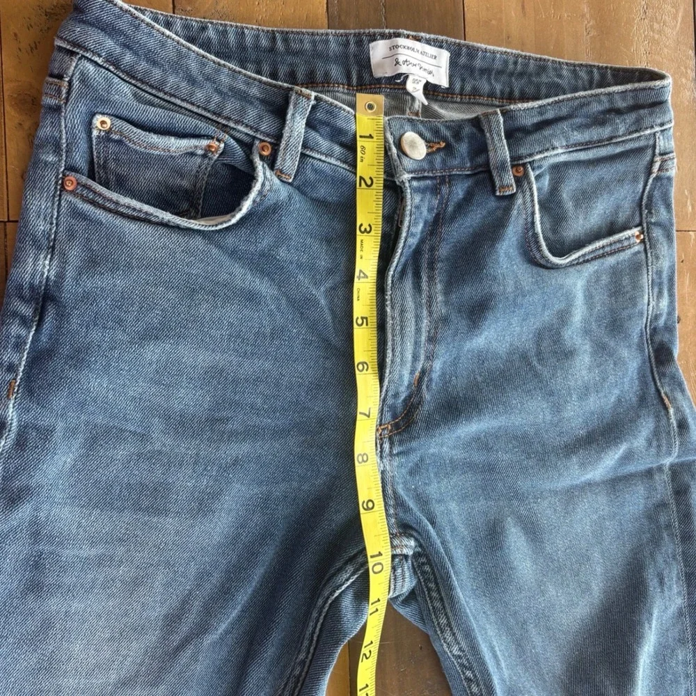 Anthro & Other Stories Stockholm Atelier Straight Leg Raw Hem Jeans Blue Sz 28